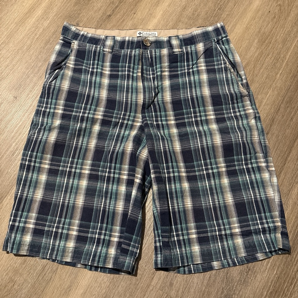Columbia Men's Plaid Shorts - Blue and Tan